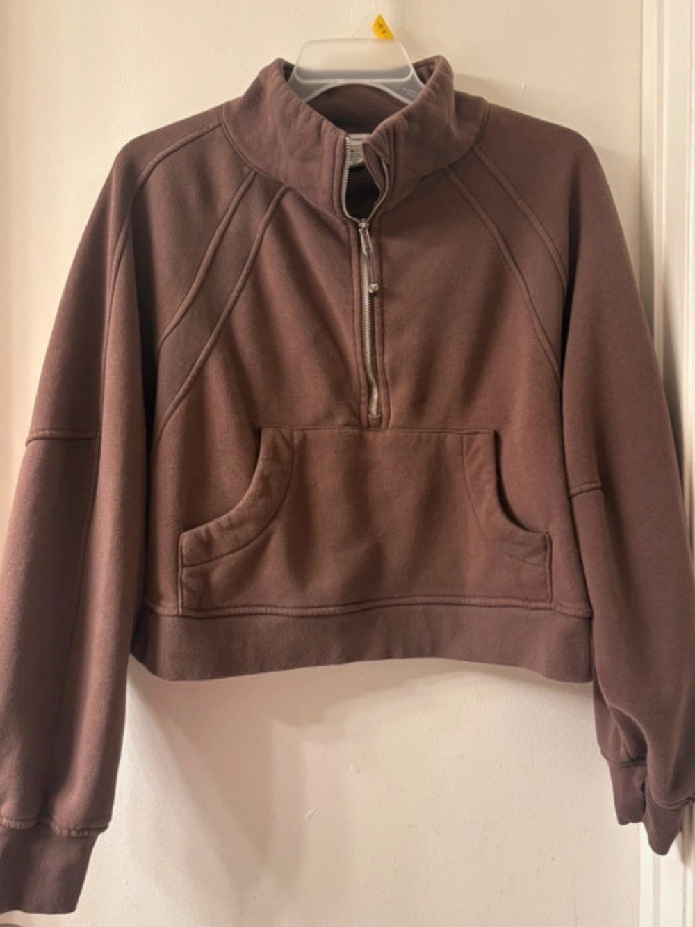 Cropped Half-Zip Pullover Sweater - Brown